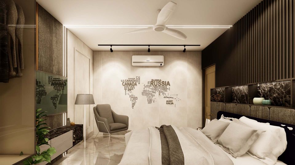 Contemporary Bedroom With World Map Decor
